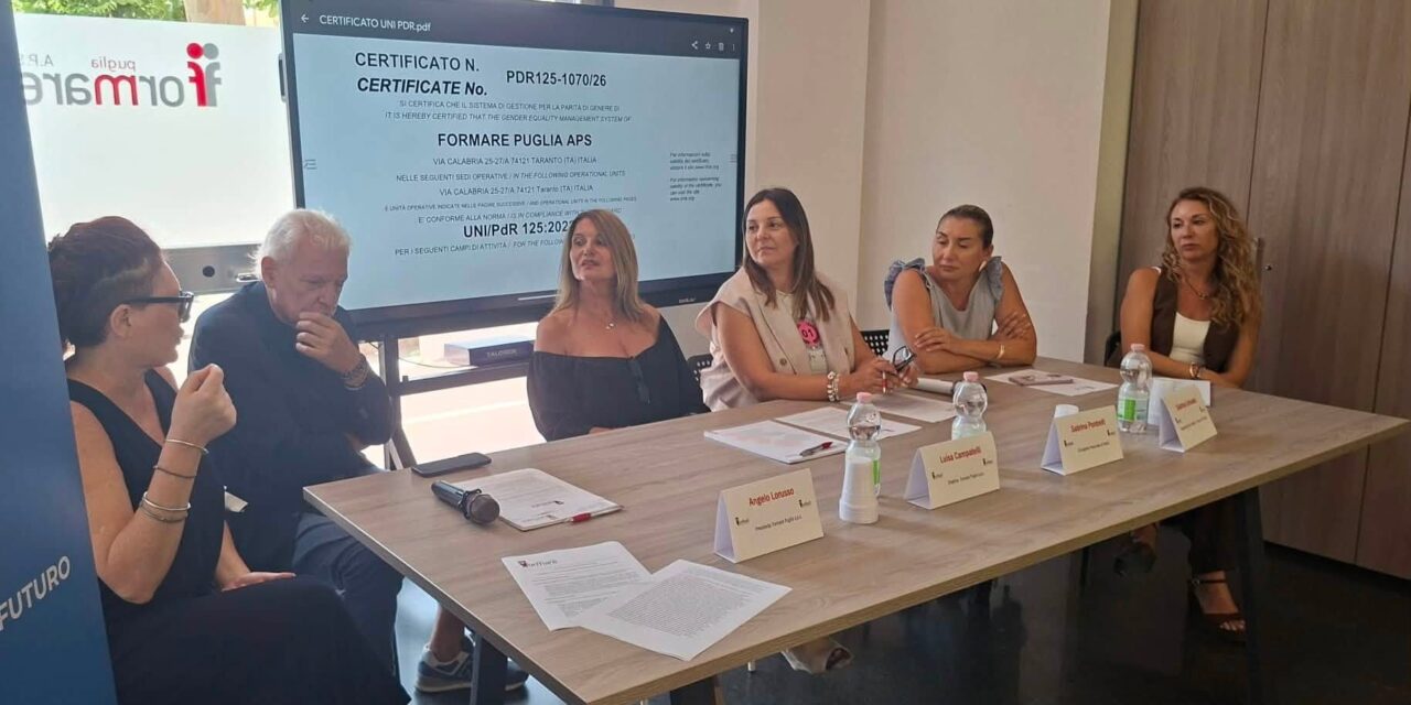 Formare Puglia APS conquista la Certificazione UNI/PdR 125:2022 per la Parità di Genere