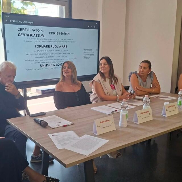 Formare Puglia APS conquista la Certificazione UNI/PdR 125:2022 per la Parità di Genere
